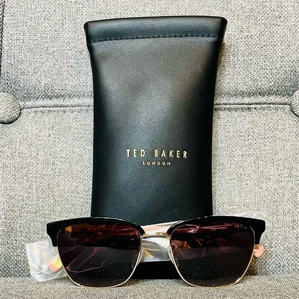 Ted Baker Full Rim Clubmaster Sunglasses w/ Leather Case - Black & Pink $189 NWT - Picture 5 of 9
